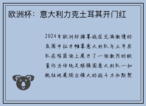 欧洲杯：意大利力克土耳其开门红